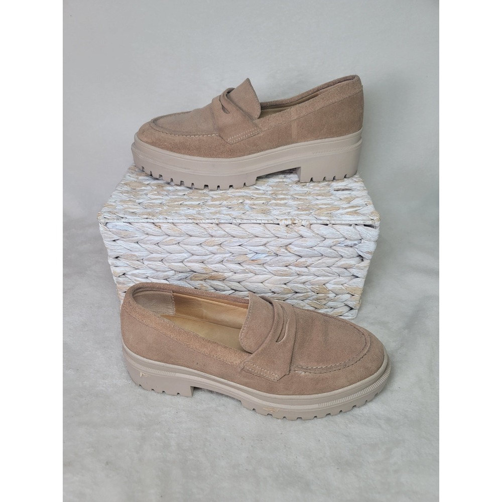 Patina Dark Acadamia Suede Platform Penny Loafers Lug Sole Beige Size 9 Capsule